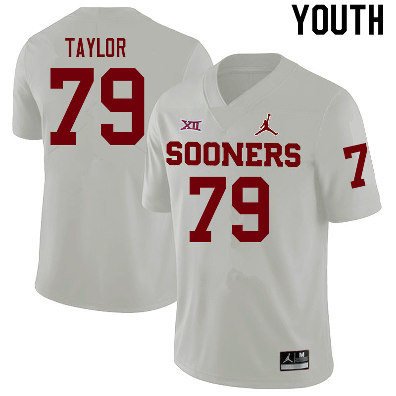 Youth #79 Jake Taylor Oklahoma Sooners College Football Jerseys Sale-White - Click Image to Close